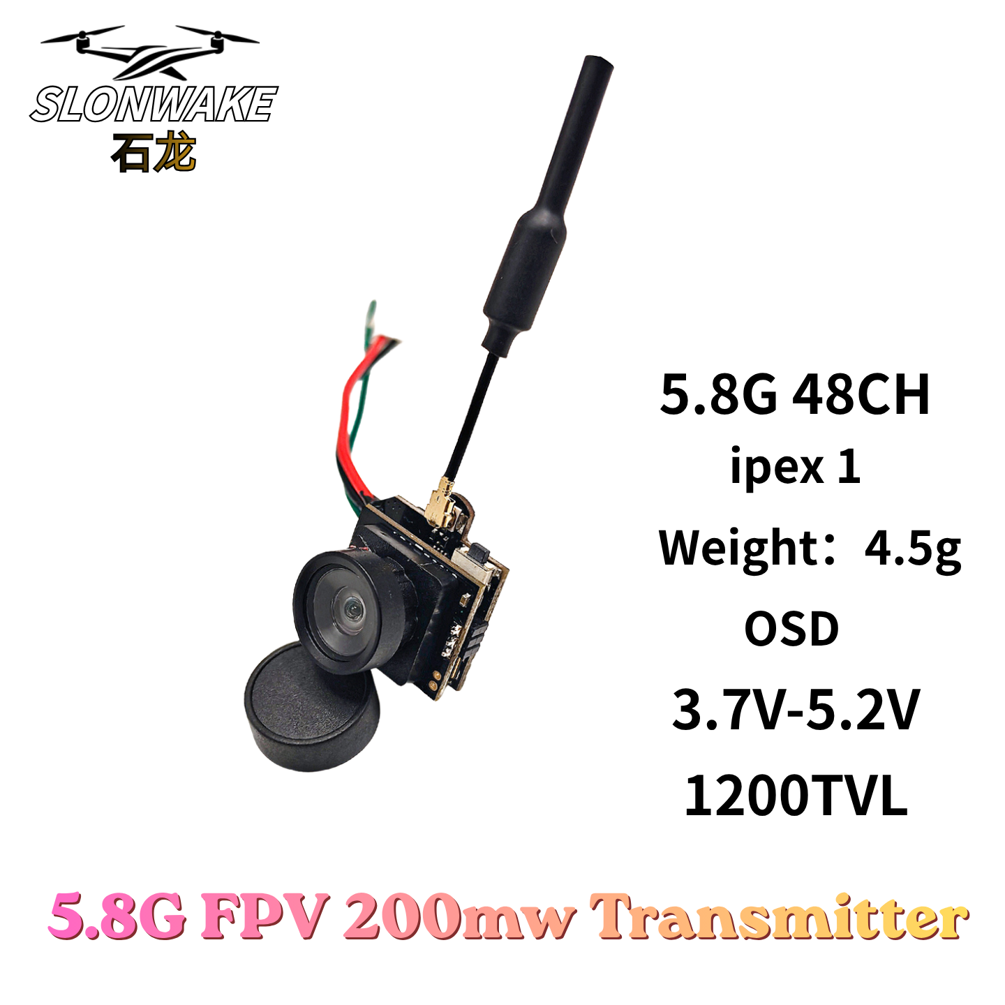 Fpv Drone Camera - Slonwake 5.8G 48CH 200mW FPV DC3.7v-5v
